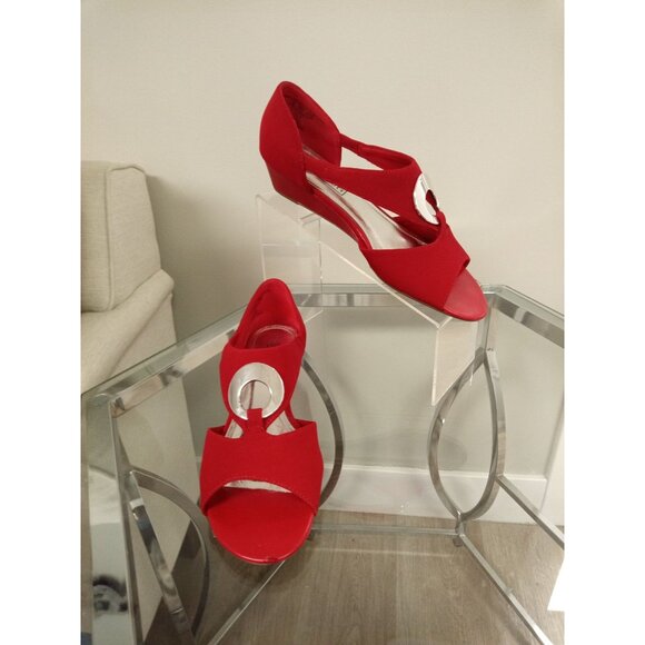Laura Scott June Strappy Wedge Red Slip On Sandals Size 10 - Picture 1 of 10